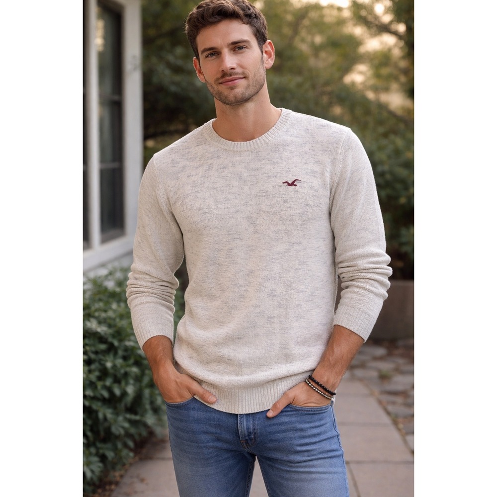 Hollister‎ Cream Marled Knit Lightweight Sweater Size S Men's Casual Minimalist